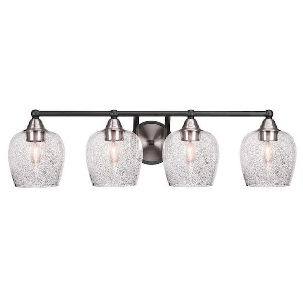 Unbranded Madison 7.75 in. 4-Light Bath Bar, Matte Black and Brushed Nickel, Smoke Bubble Glass Vanity-Light
