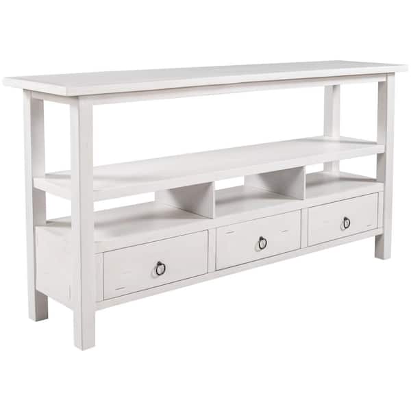 Unbranded 57.8 in. Antique White Rectangle Wood Console Table with 3 Drawers