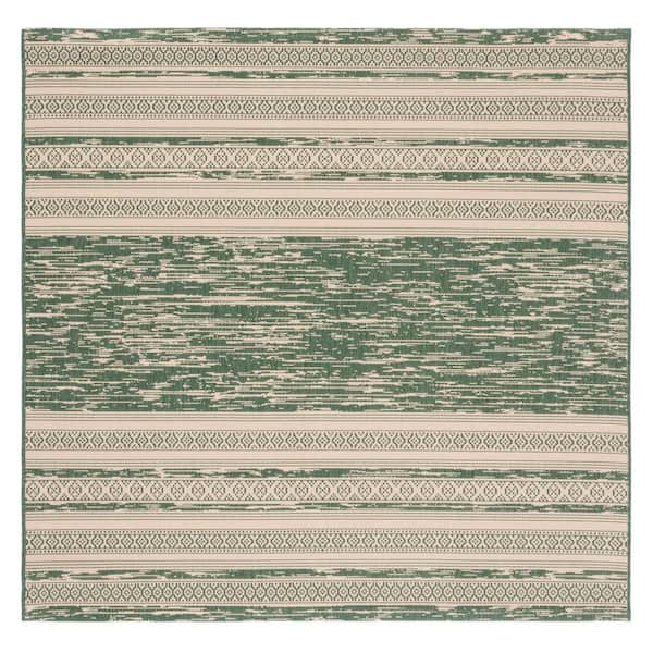 SAFAVIEH Courtyard Dark Green/Beige 7 ft. x 7 ft. Aztec Striped Indoor/Outdoor Square Area Rug