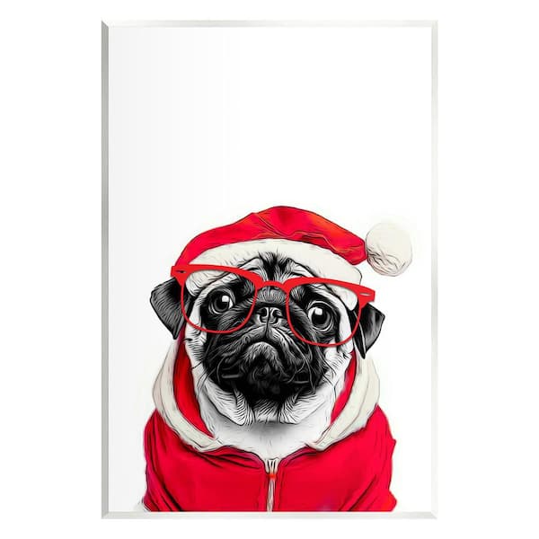 Stupell Industries Pug in Santa Hat by Annalisa Latella 1-Piece Unframed Graphic Print Animal Poster Art Print 15 in. x 10 in.