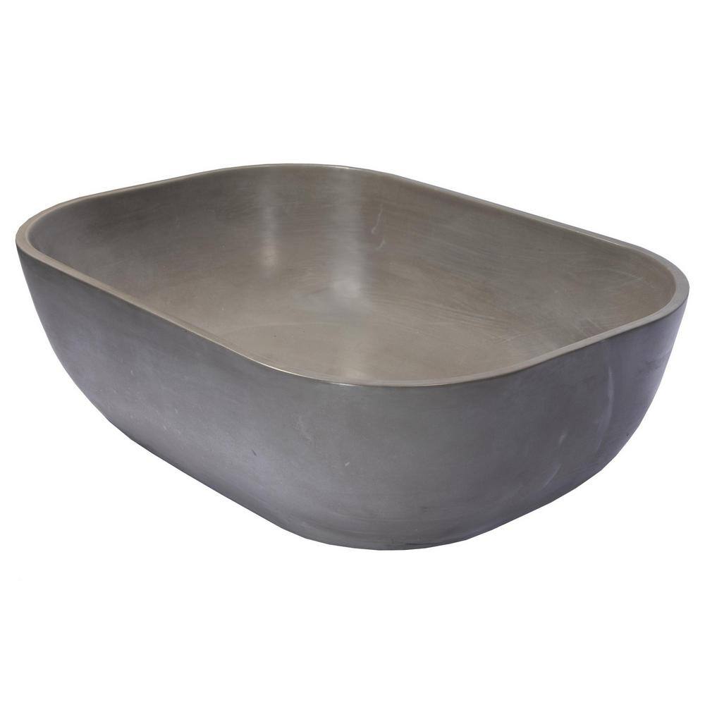 Dark Gray Concrete Rectangular Vessel Sink with Rounded Corners