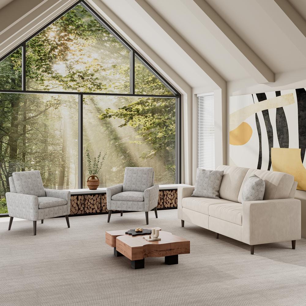 Handy Living Wilmington Mid-Century Modern 3-Piece Tan Corduroy