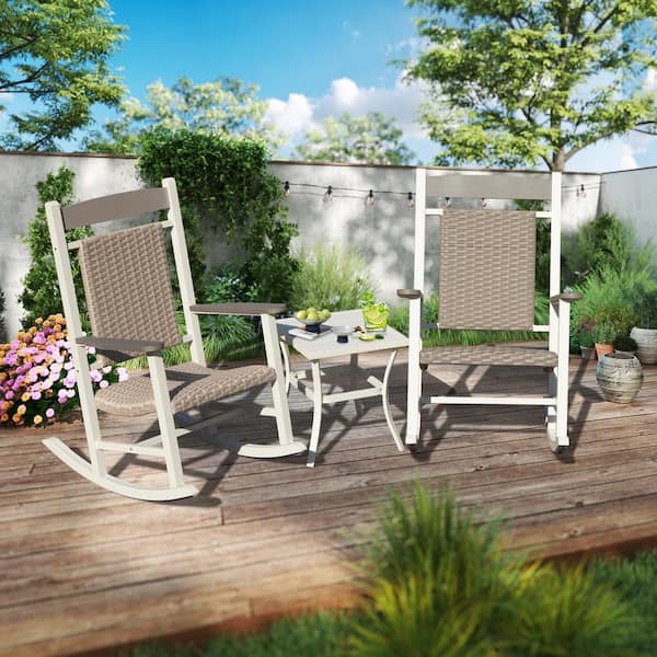 domi outdoor living 3-Piece Plastic Patio Conversation Set with Side Table-Durable Rattan and HDPE