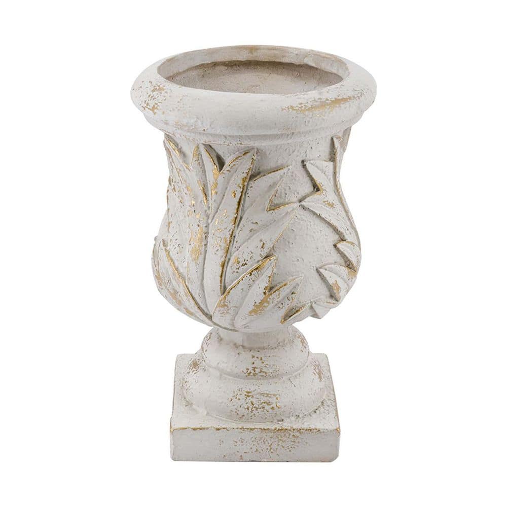 16.9 in. White Ornate Magnesium Urn Planter with Antique White Finish and Carved Leaf Details Decorative Vase price history on PriceWatchPro