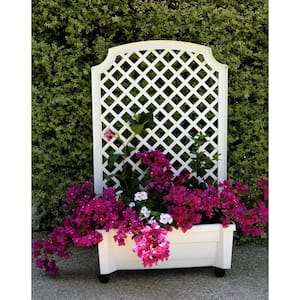 Calypso 31 in. x 13 in. White Plastic Planter with Trellis and Water Reservoir