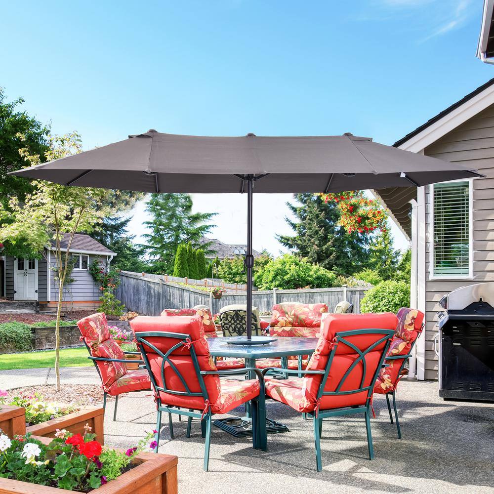 Gray Double-Sided Steel 15ft Patio Umbrella with Crank Handle