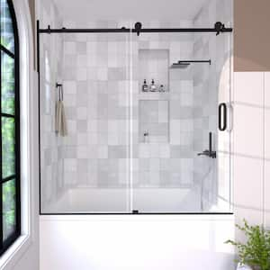 Brewo 60 in. W x 60 in. H Sliding Semi-Frameless Tub Door in Matte Black Finish with Clear Glass