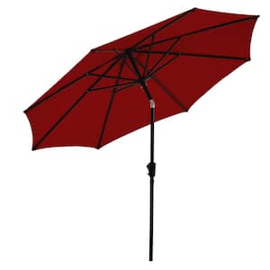 9 ft. Olefin Outdoor Market Umbrella Patio Umbrella, Push Button and 8 Strudy Ribs Tilt in Apple Red