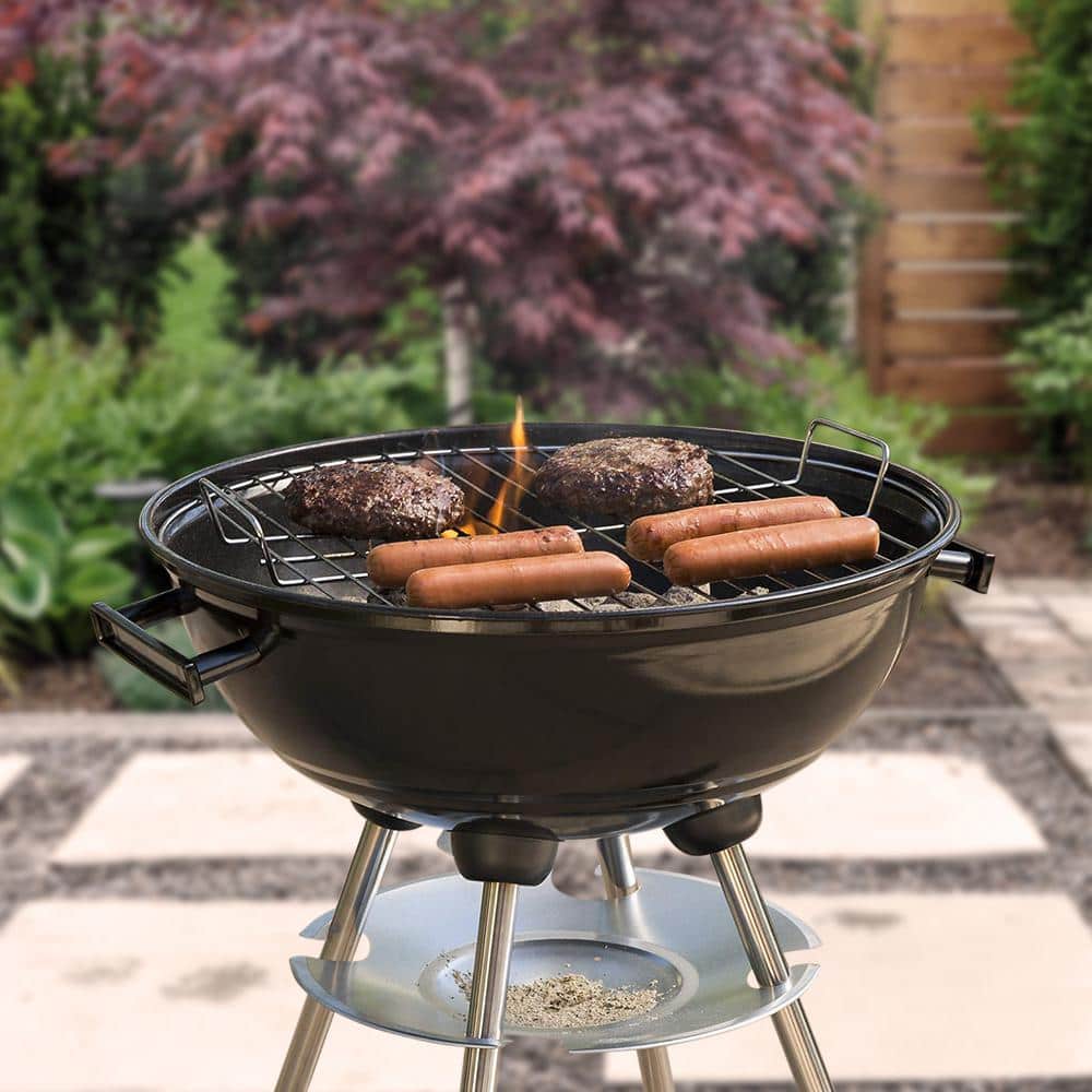 Black 17-Inch Steel Charcoal Kettle Grill with Wheels