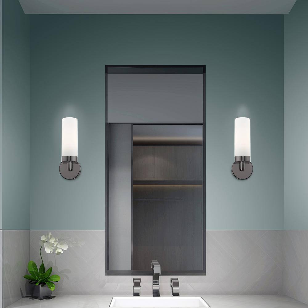 Sleek Black Chrome Dimmable Wall Sconce with Satin Opal White Glass