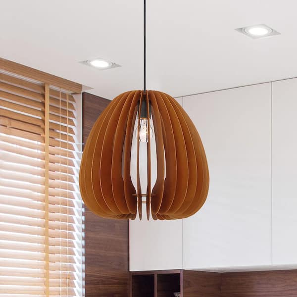 Designers Fountain Lika 60-Watt 1-Light Black with mehana Wood Tropical Pendant Light with Mehana Wood Shade and No Bulbs Included