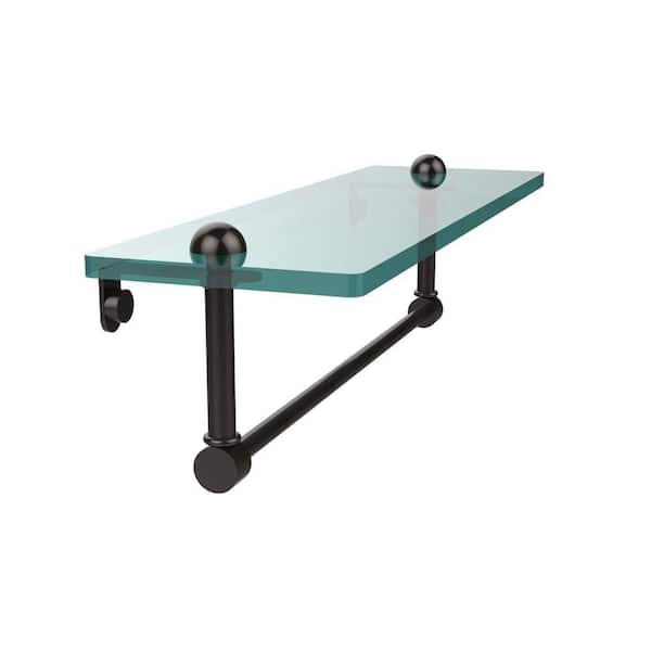 Allied Brass 16 in. L x 5 in. H x 5 in. W Clear Glass Vanity Bathroom Shelf with Towel Bar in Oil Rubbed Bronze