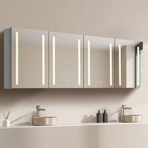 80 in. W x 30 in. H Black Rectangular Anti-Fog Waterproof Aluminum Modern Dimmable Lighted Medicine Cabinet with Mirror