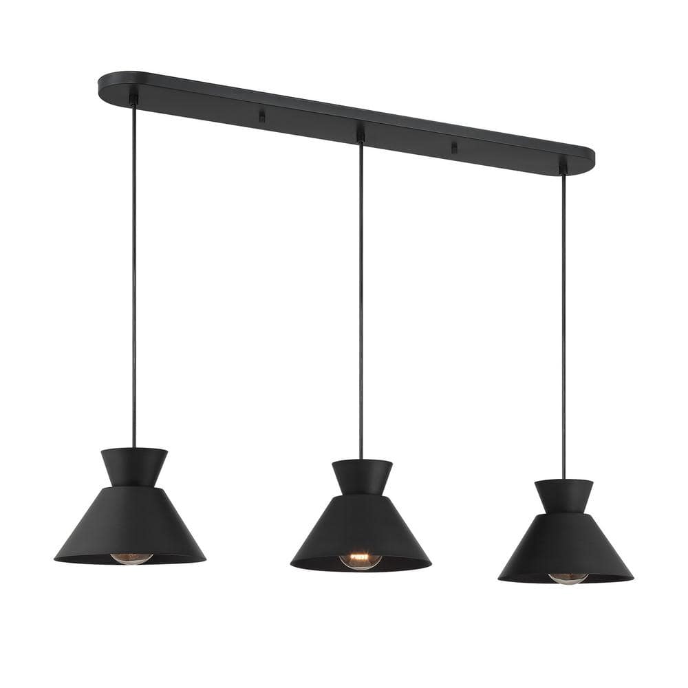 9 in. W x 6in. H 3-Light Matte Black Mid-Century Modern Linear Chandelier with Metal Shades price history on PriceWatchPro