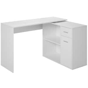 46 in. L-Shaped White Writing Computer Desk with Storage Shelves and Cabinet