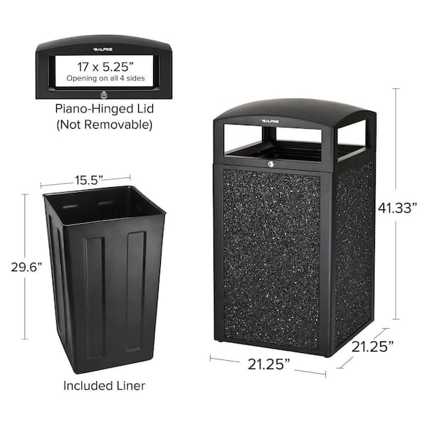 Tall 40 Gallon Recycled Plastic Square Trash Can with Lid