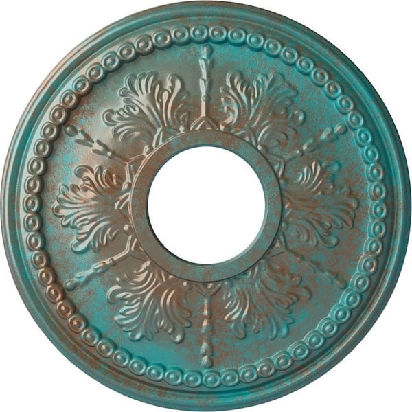Ekena Millwork 1-1/4 in. x 13-7/8 in. x 13-7/8 in. Polyurethane Tirana Ceiling Medallion, Copper Green Patina