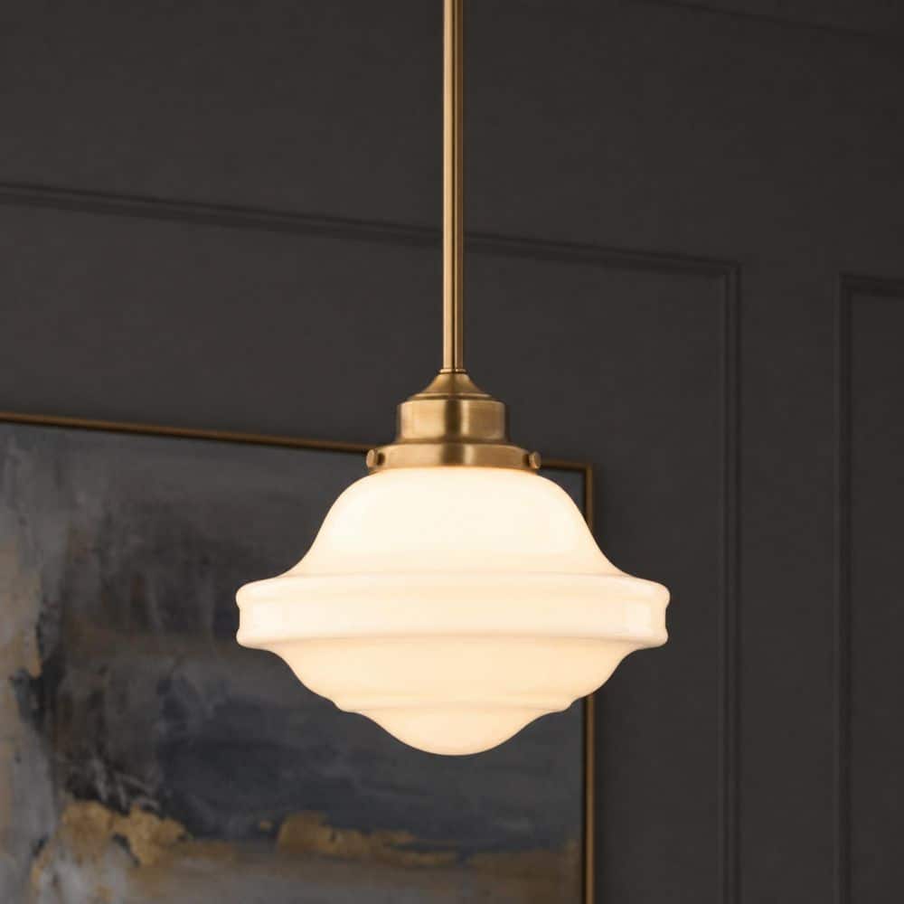 Huntley 60-Watt 1-Light Natural Brass Farmhouse Pendant Light with White Schoolhouse Glass Shade price history on PriceWatchPro