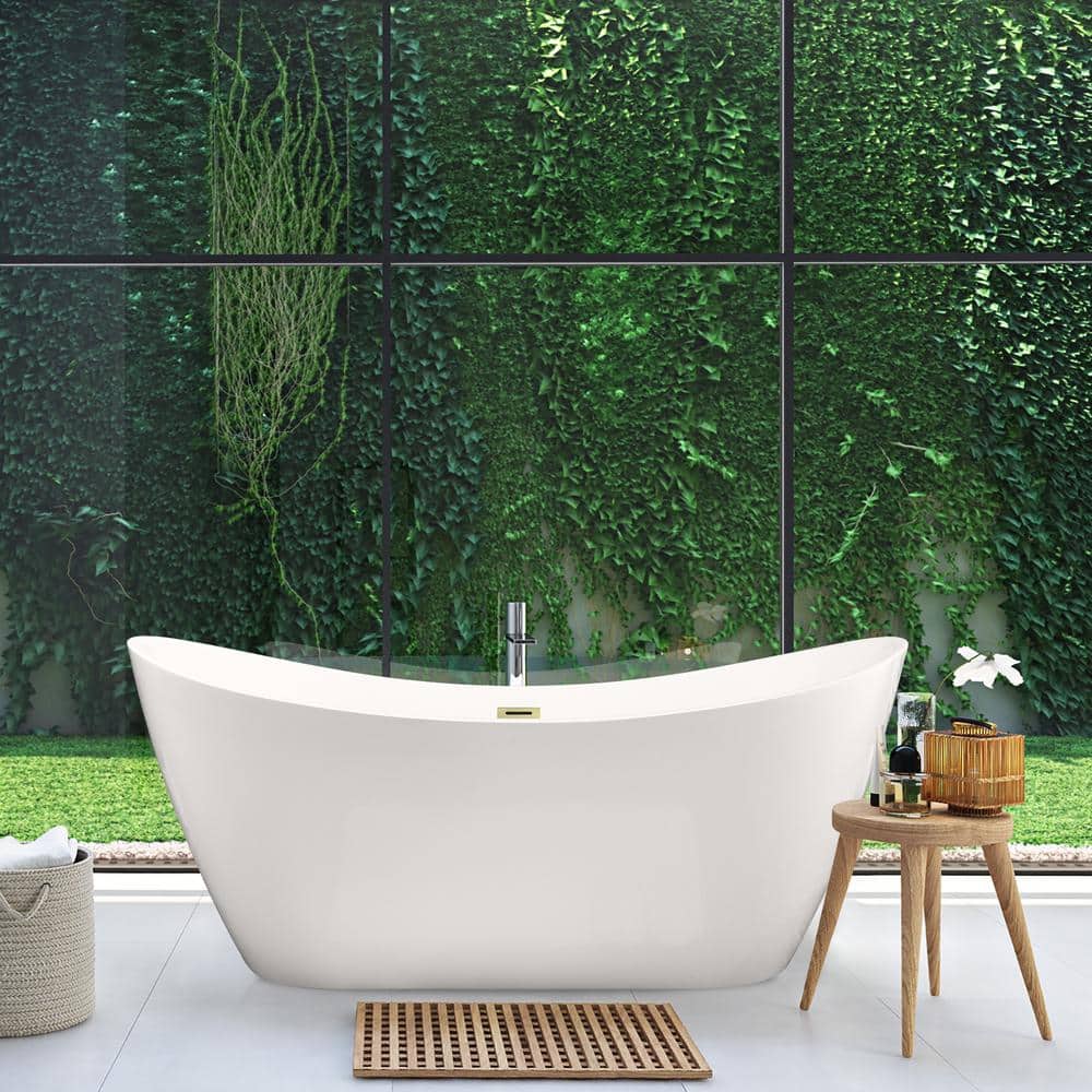 Vansza 67'' Glossy White Acrylic Freestanding Soaking Bathtub