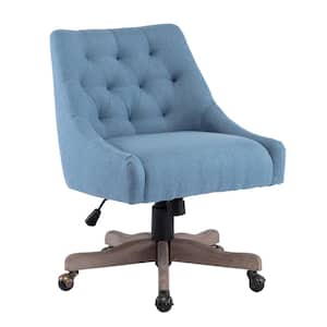 Upholstered Lift Swivel Task Chair in Blue Linen