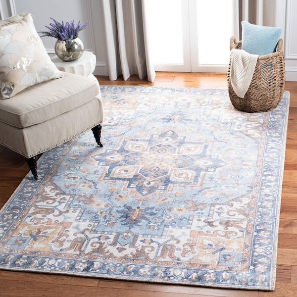 Restoration Vintage 5 ft. x 8 ft. Ivory/Light Blue Ornate Border Area Rug