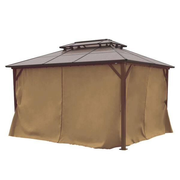 Staykiwi 10 ft. x 13 ft. Outdoor Brown Coated aluminum Hardtop Gazebos with double roof with Curtains and Netting