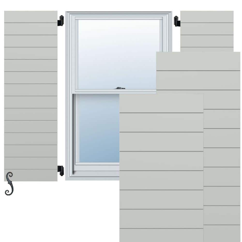 EnduraCore Horizontal Slat Modern Style 15-in W x 64-in H Raised Panel Composite Shutters Pair in Hailstorm Gray price history on PriceWatchPro