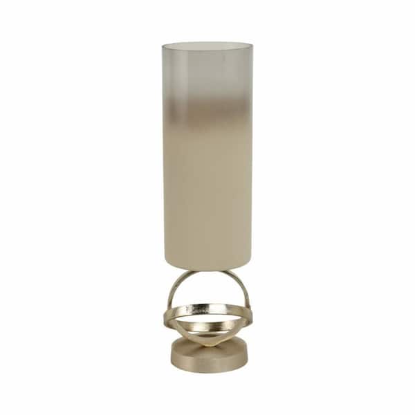 White/Gold 18 in. Glass and Metal Hurricane Candle Holder with Sphere Base