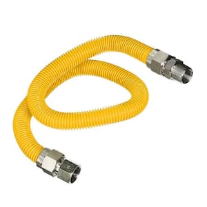 36 in. Flexible Gas Connector Yellow Coated Stainless Steel for Tankless Water Heater, 1 in. O.D. with 3/4 in. Fittings
