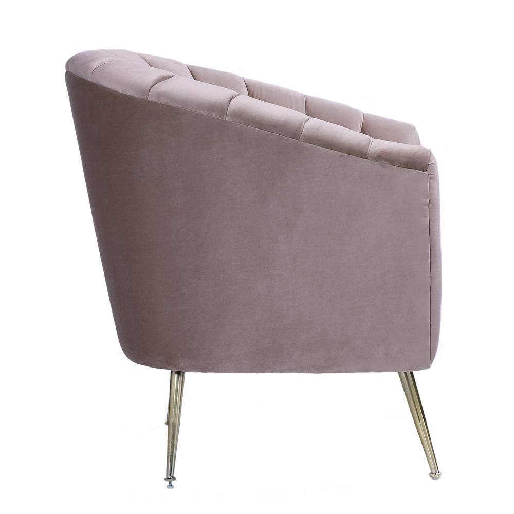 Blush Velvet Barrel Accent Chair with Wood Legs