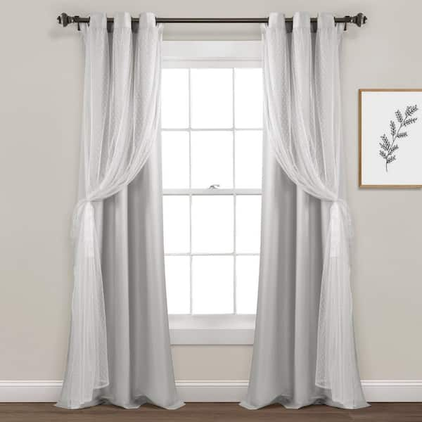 Luxury Vintage 42 in. W x 84 in. L Velvet and Sheer With Border Pompom Trim  Window Curtain Panel in Light Gray Single