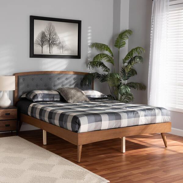 Baxton Studio Ratana Grey and Walnut Brown Queen Platform Bed 201