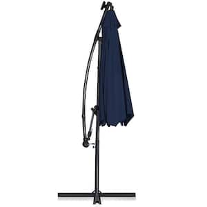 10 ft. Steel Cantilever Solar Crank Lift Patio Umbrella in Navy without Weight Base
