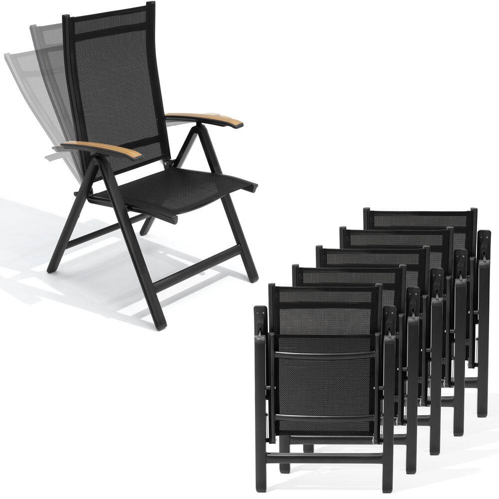 Aluminum Folding Chairs Set Textilene Seat and Backrest with 8 Positions Outdoor Chair with Teak Armrests Set of 6 price history on PriceWatchPro