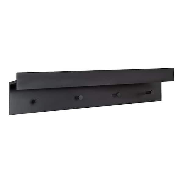 Kate and Laurel Levie 8 in. x 36 in. x 5 in. Black MDF Floating Decorative Wall Shelf with Hooks Without Brackets