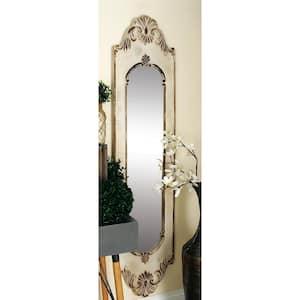 72 in. x 16 in. Carved Arched Framed White Floral Wall Mirror