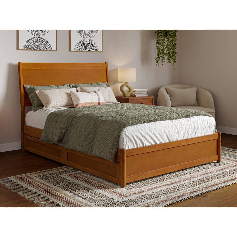 Light Toffee Full Wood Platform Bed with Storage Drawers
