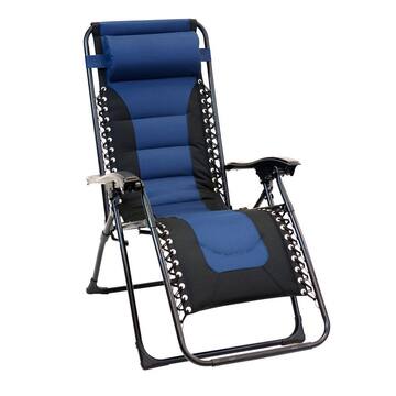 Patio Premier Black Frame Blue and Black Patio Premier Padded Gravity Foldable Chairs with Foot Cover and Big Cupholder (2-Pack) 243079PBB