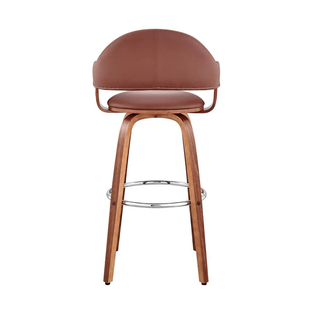 Daxton 30" Contemporary Brown Faux Leather & Walnut Swivel Bar Stool