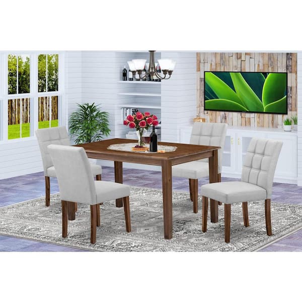 East West Furniture 5-Piece Antique Walnut Finish Solid Wood Top - Rectangular Dining Room Set - Seats 4