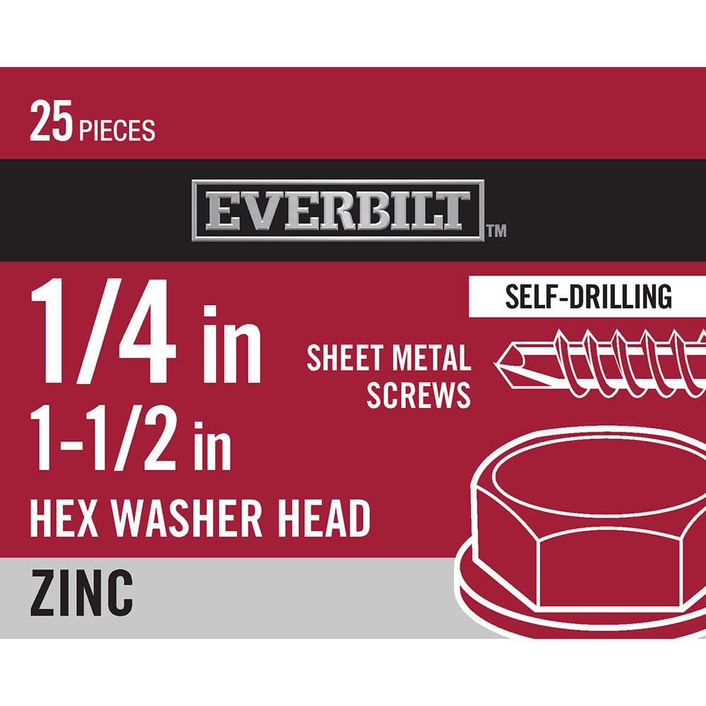 Everbilt #14 X 1-1/2 In. Zinc Plated Hex Head Sheet Metal Screw (25 ...