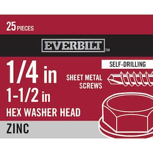 #14 x 1-1/2 in. Zinc Plated Hex Head Sheet Metal Screw (25-Pack)