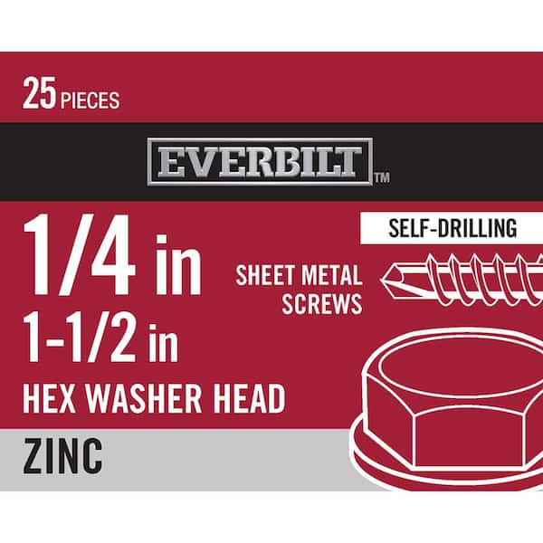 Everbilt #14 x 1-1/2 in. Zinc Plated Hex Head Sheet Metal Screw (25-Pack)