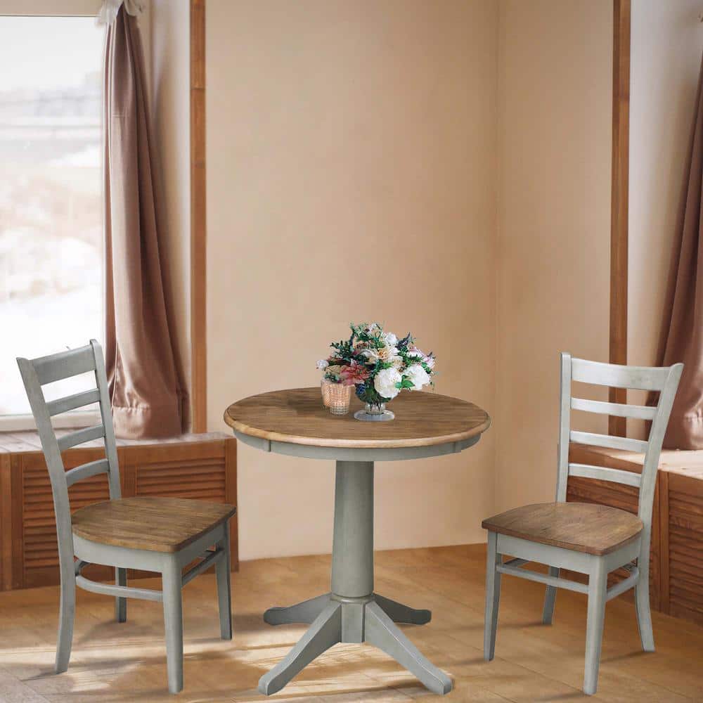 Distressed Hickory Stone 33" Round Solid Wood French Country Dining Table