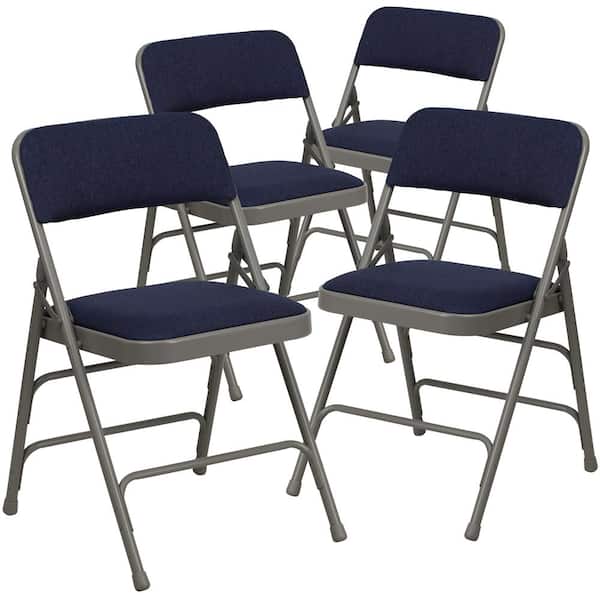 Carnegy Avenue Navy Hercules Series Sheldon Metal Folding Chairs with Cushioned Seat, Fabric Upholstered Event Chairs (Set of 4)