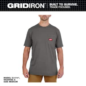 Men's Medium Gray GRIDIRON Cotton/Polyester Short-Sleeve Pocket T-Shirt