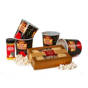 Copper Box Popcorn Gift Set with Movie Theater Seasoning and 4 Red Carpet Tubs 6-Piece Popcorn Set