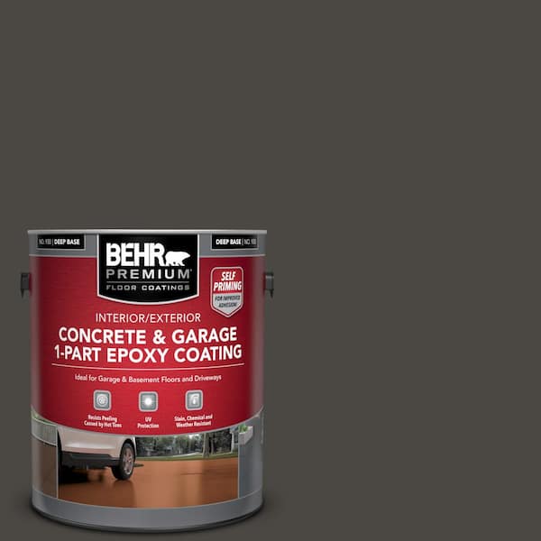 BEHR PREMIUM 1 gal. #PPU24-01 Black Mocha Self-Priming 1-Part Epoxy Satin Interior/Exterior Concrete and Garage Floor Paint