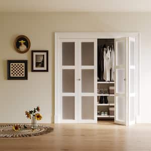 72 in. x 80.5 in. 3-Lite Frosting Glass MDF White Finished Closet Bifold Door with Hardware