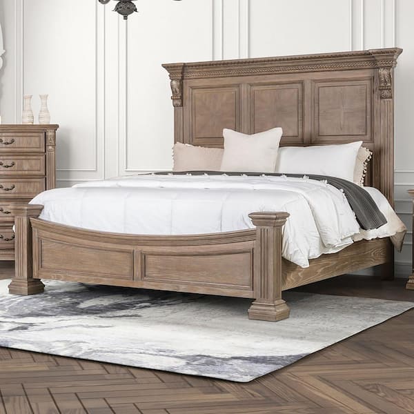 Nesi Brown Wood Frame King Panel Bed with Panel Headboard